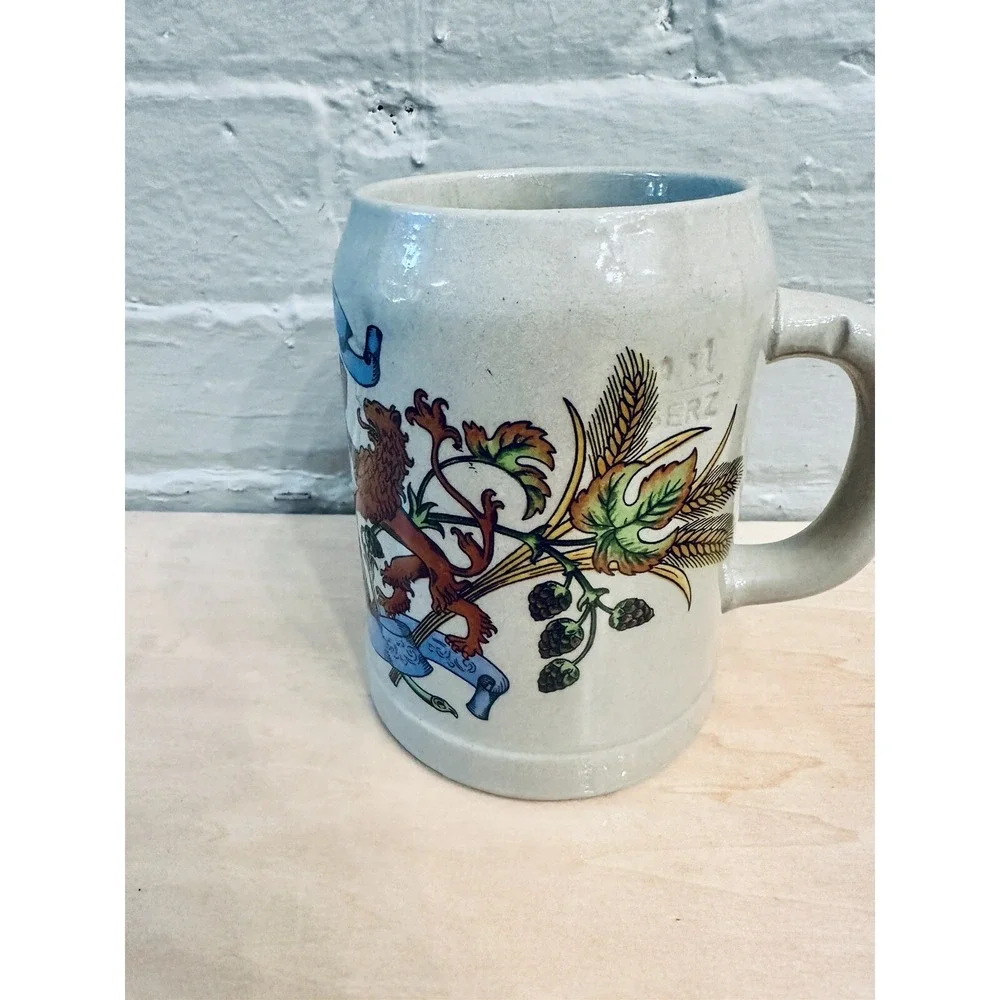 Vintage W Germany Beer Stein 1L Stoneware Mug‎ Hopfen u Malz Gott Erhalts Grey